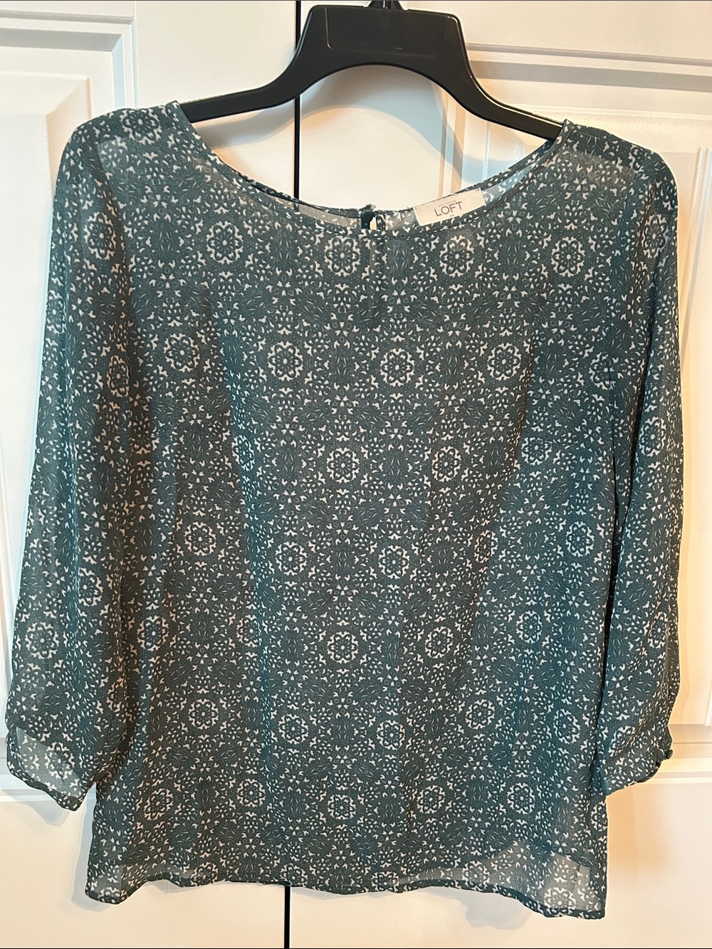 LOFT Teal Floral Medallion Scoop Neck Blouse